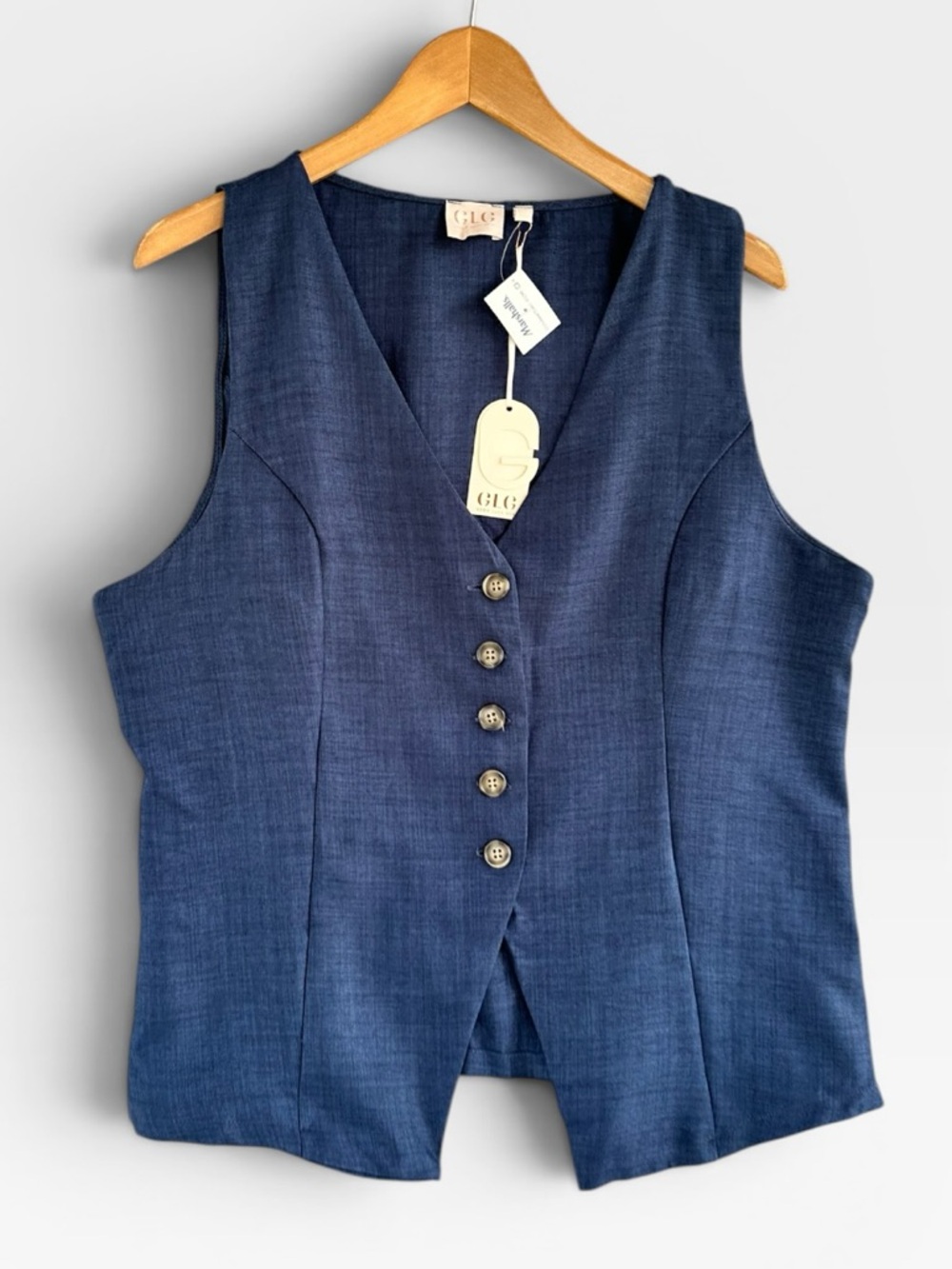 Sleeveless V-Neck Button Front Navy Vest Top